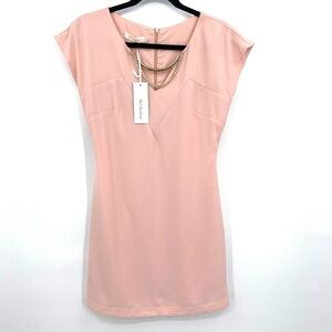 NWT GIL SANTUCCI Pink Cap Sleeve Gold Detail Back Zip Mini Dress Size 42 (6 US)